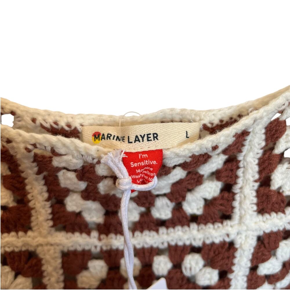 NWT Marine Layer Archive Celeste Crochet Dress Brown White Granny Square Size L - Picture 6 of 13
